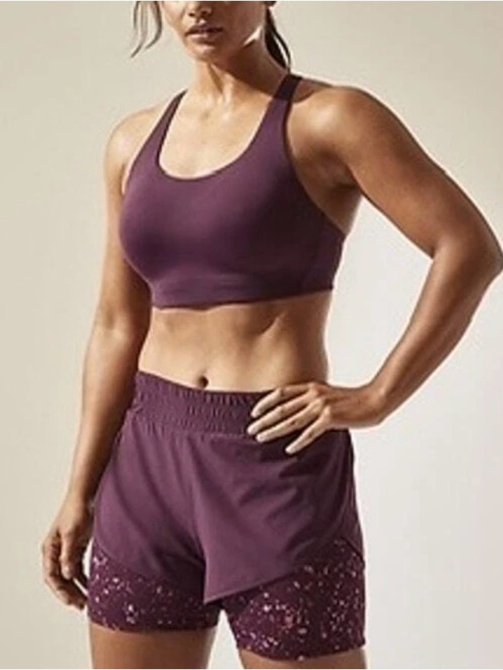 Athleta Hiit It 2-in-1 Shorts Dark Purple Running Biker Shorts Size Medium
